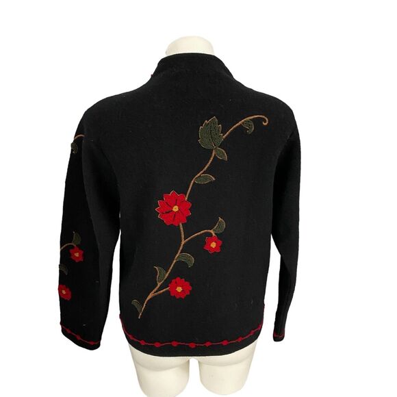 Coldwater Creek Sweater Womens Small Wool Cardigan Floral Red Black Old Money - Picture 3 of 16